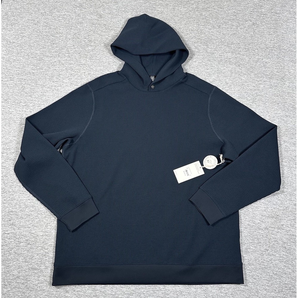 Vuori Tech Waffle Pullover Hoodie Mens XXL Ink Blue Stretch Active Gym NEW
